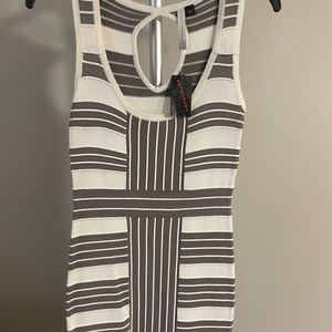 NWT PRJCR 5750 white taupe striped bandage fitted mini dress sz small